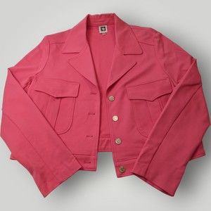 Anne Klein Rouge Red PINK Button Front Cropped Ponte STRETCH Knit Jacket Large